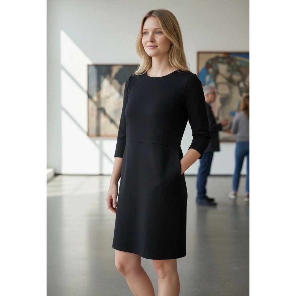 NWT Buffalo David Bitton Women Luxe Ponte Dress Black‎ Knee Length Pockets Large